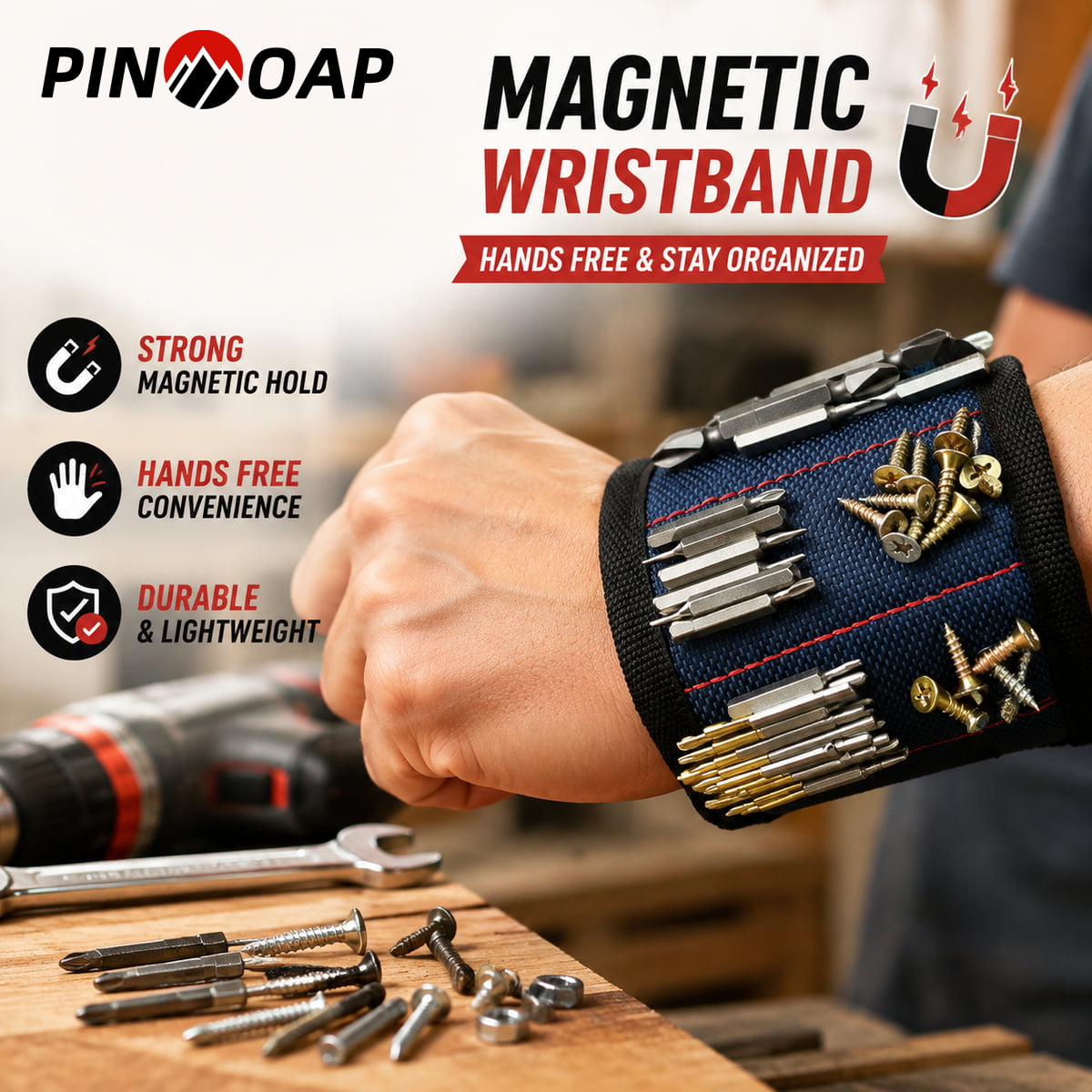 Tools In Electrical Workshop - PINMOAP Bracelet magnétique porte-outils PINMOAP réglable,